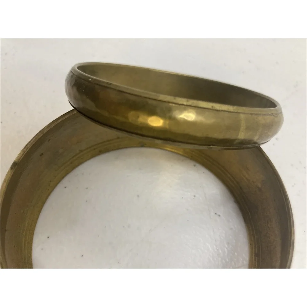 Pair‎ Of Vtg Brass Stackable Bangle Bracelet Boho Tribal Hammered Metal